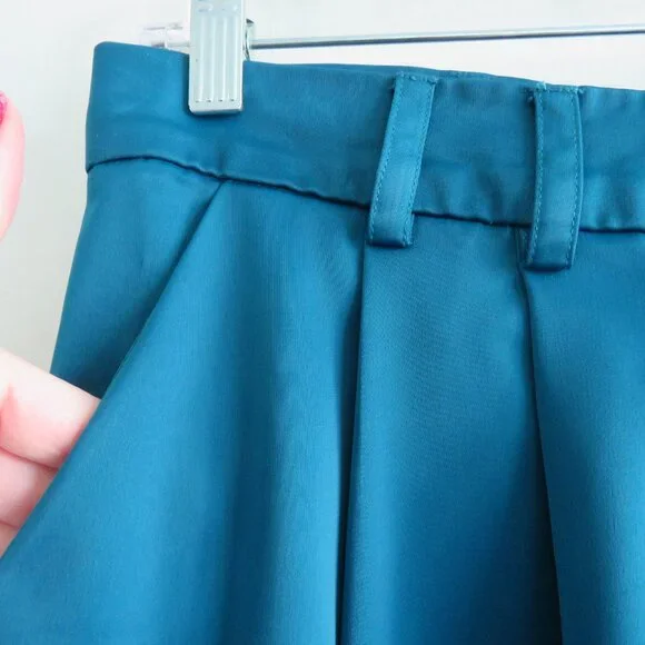 ZENA PRESLEY Teal Satin Palazzo Wide Leg Pants Drapey - Women's Size M - Picture 8 of 15